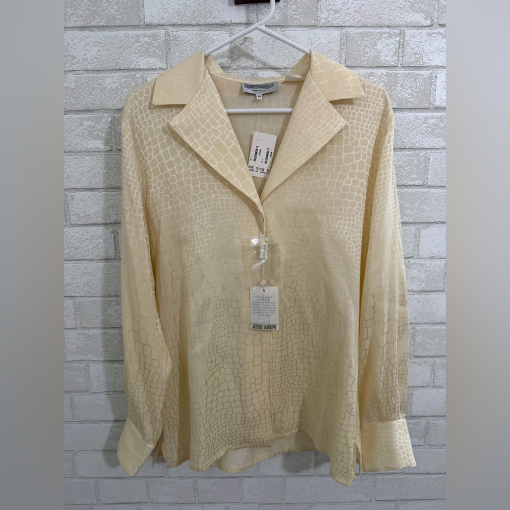 VINTAGE Pancaldi & B Cream SILK crocodile/animal print Blouse Size 10 #3044